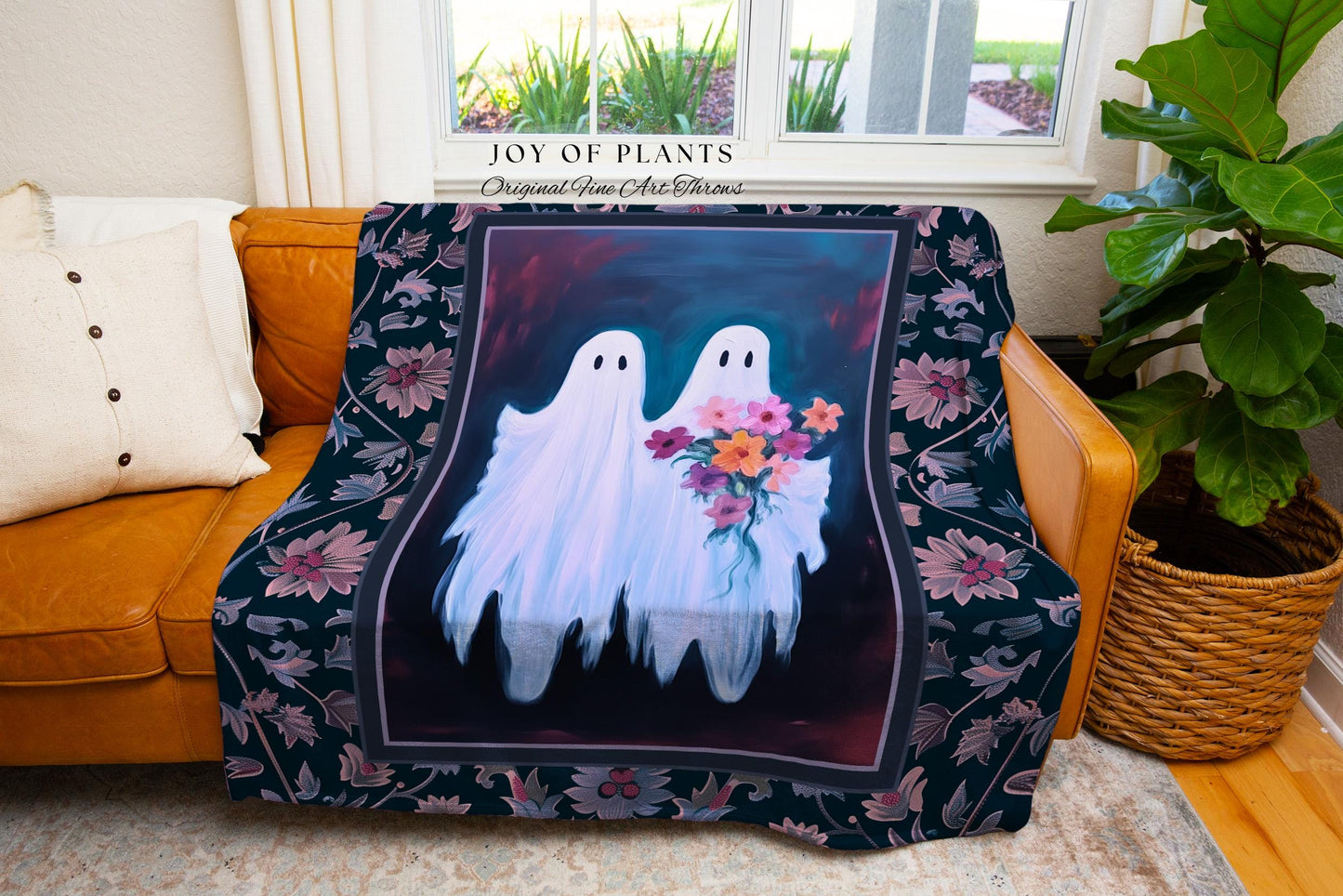 Ethereal Ghost Blanket Spooky Cute Room Decor Moody Dark Whimsical Soft Cottagecore Tapestry Whimsigoth Woven Wall Art Gift for Ghost Lover