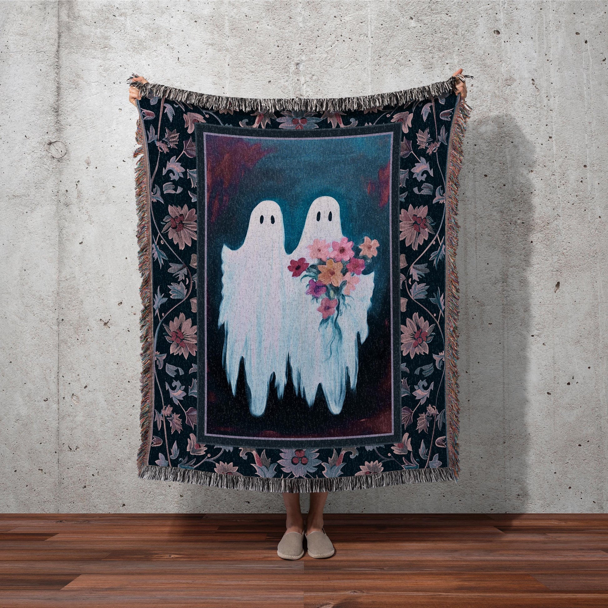 Ethereal Ghost Blanket Spooky Cute Room Decor Moody Dark Whimsical Soft Cottagecore Tapestry Whimsigoth Woven Wall Art Gift for Ghost Lover