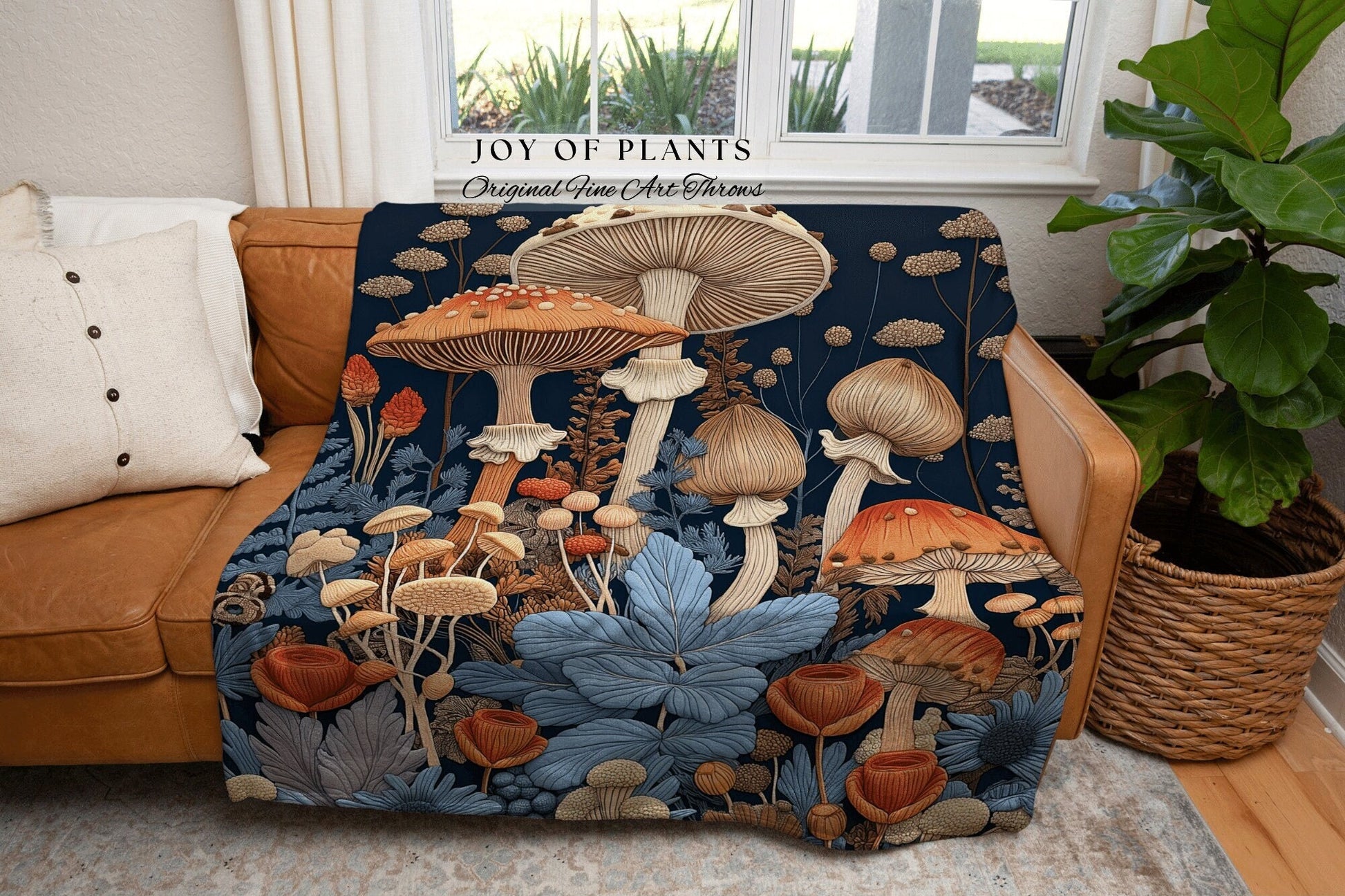 Fairycore Mushroom Woven Blanket | Cottagecore Throw for Mushroom Lover Whimsical Room Decor Reading Nook Aesthetic Toadstool Tapestry |