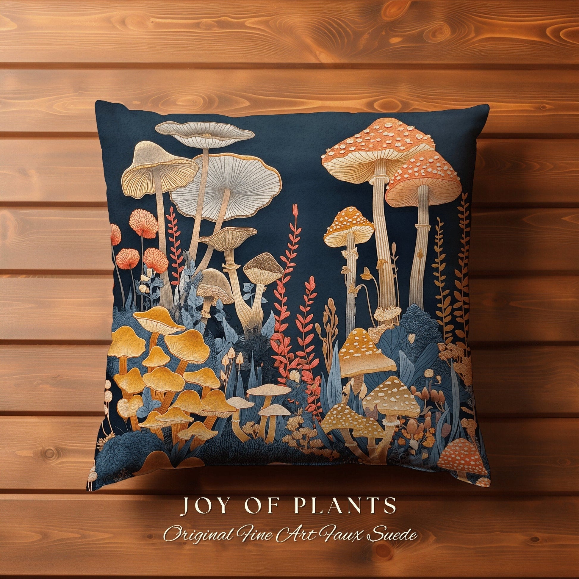 Mushroom Throw Pillow Faux Embroidery | Room Decor Eclectic Gift for Reading Nook Fairy Core Toadstool Cushion Woven Cottagecore Mycology |