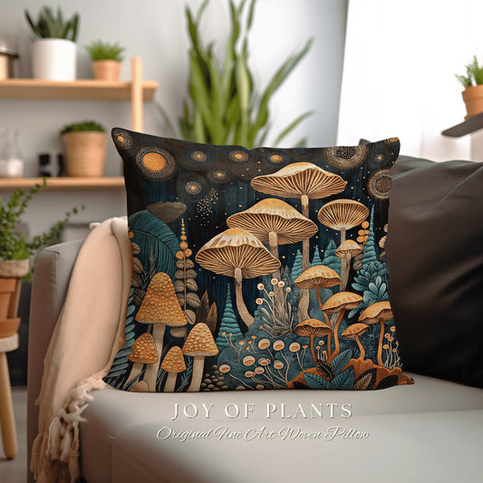 Floral Retro Mushroom Pillow Cottagecore | Mystical Room Decor Eclectic Gift for Reading Nook Fairycore Toadstool Cushion Woodland Fairy Art