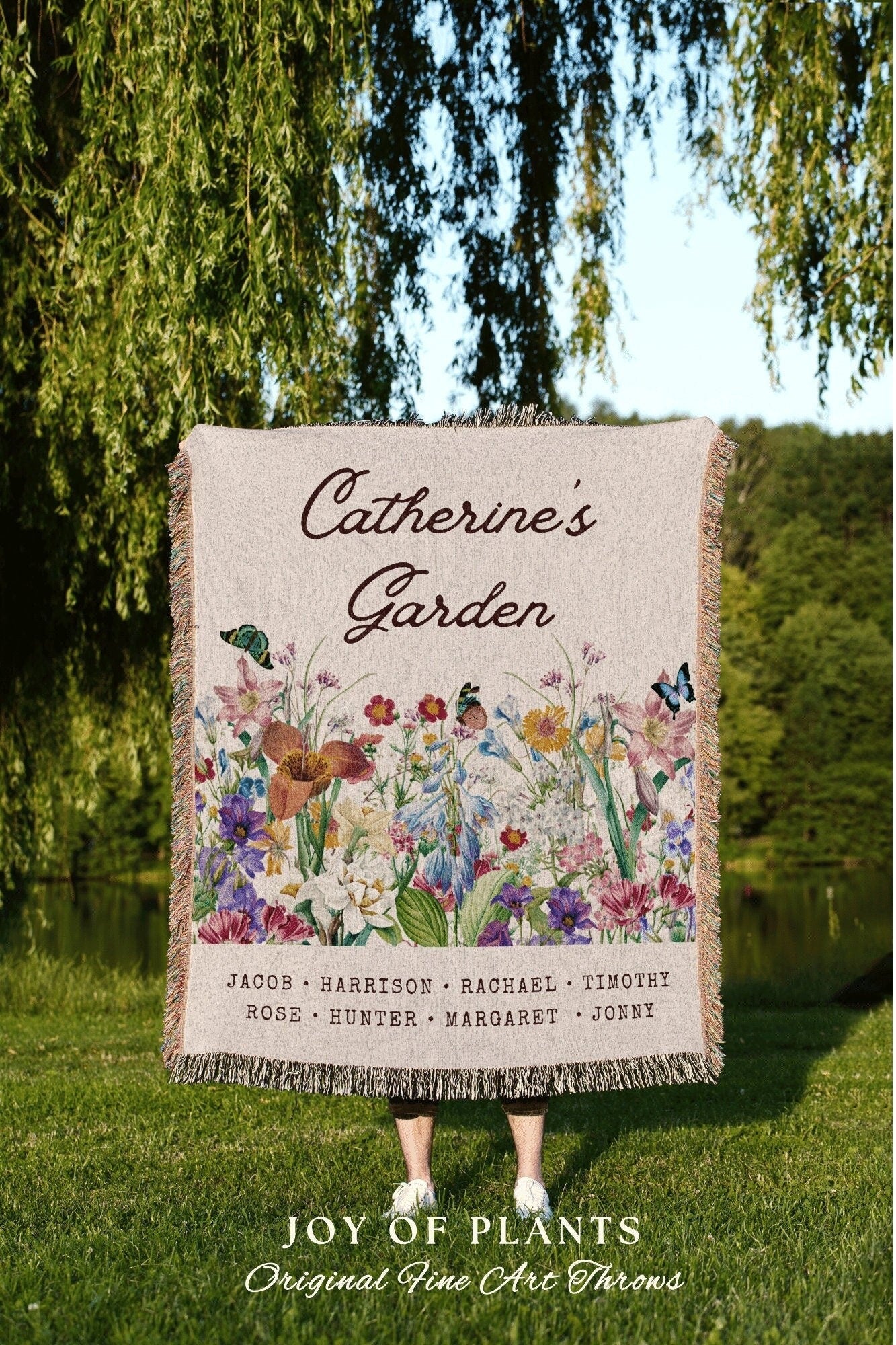 Grandchildren's Names Custom Blanket | Family Name Tapestry Grandkid's Names Grandmas Garden Thoughtful In-Law Gift for Mom Custom Throw |