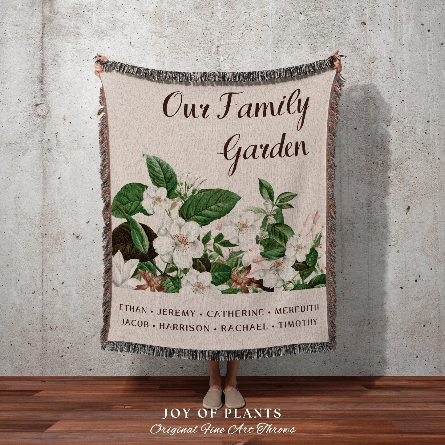 Floral Family Garden Blanket | Custom Mom Gift Custom Family Name Tapestry Grandkid's Names Grandmas Garden Thoughtful In-Law Gift Idea