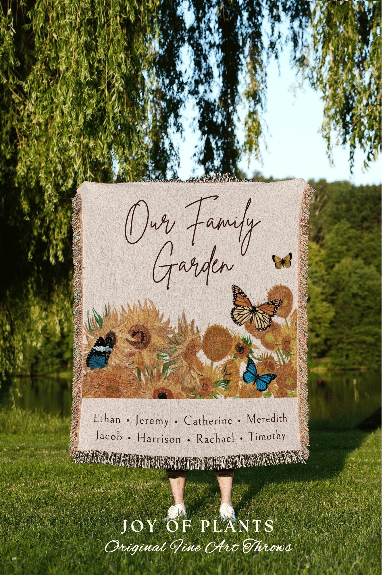 Our Family Garden Floral Blanket | Personalized Family Name Tapestry Grandchildren's Names Grandmas Garden Sentimental Gift for the Home |