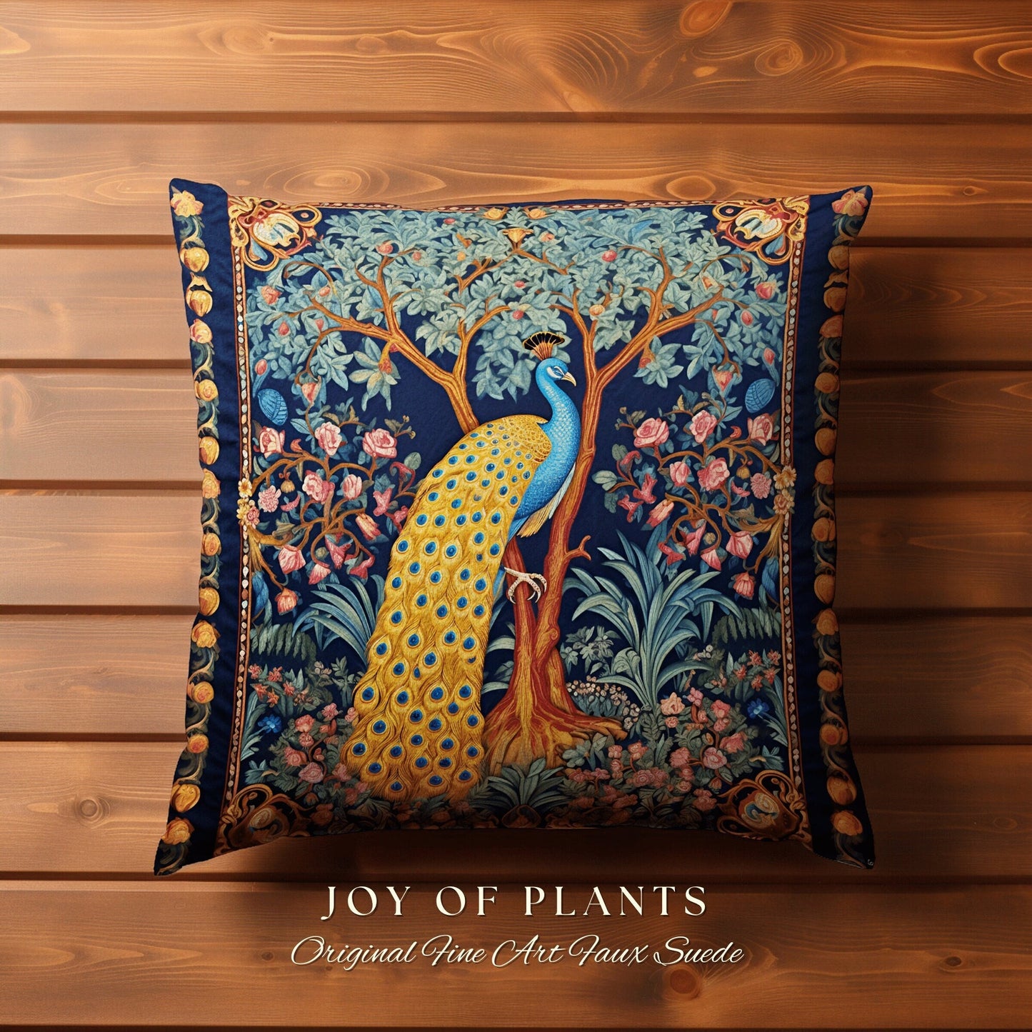 Elegant Peacock Home Decor Pillow | William Morris Inspired Peacock Woodland Decor Cushion Botanical Ornate Home Decor Eclectic Accent Throw