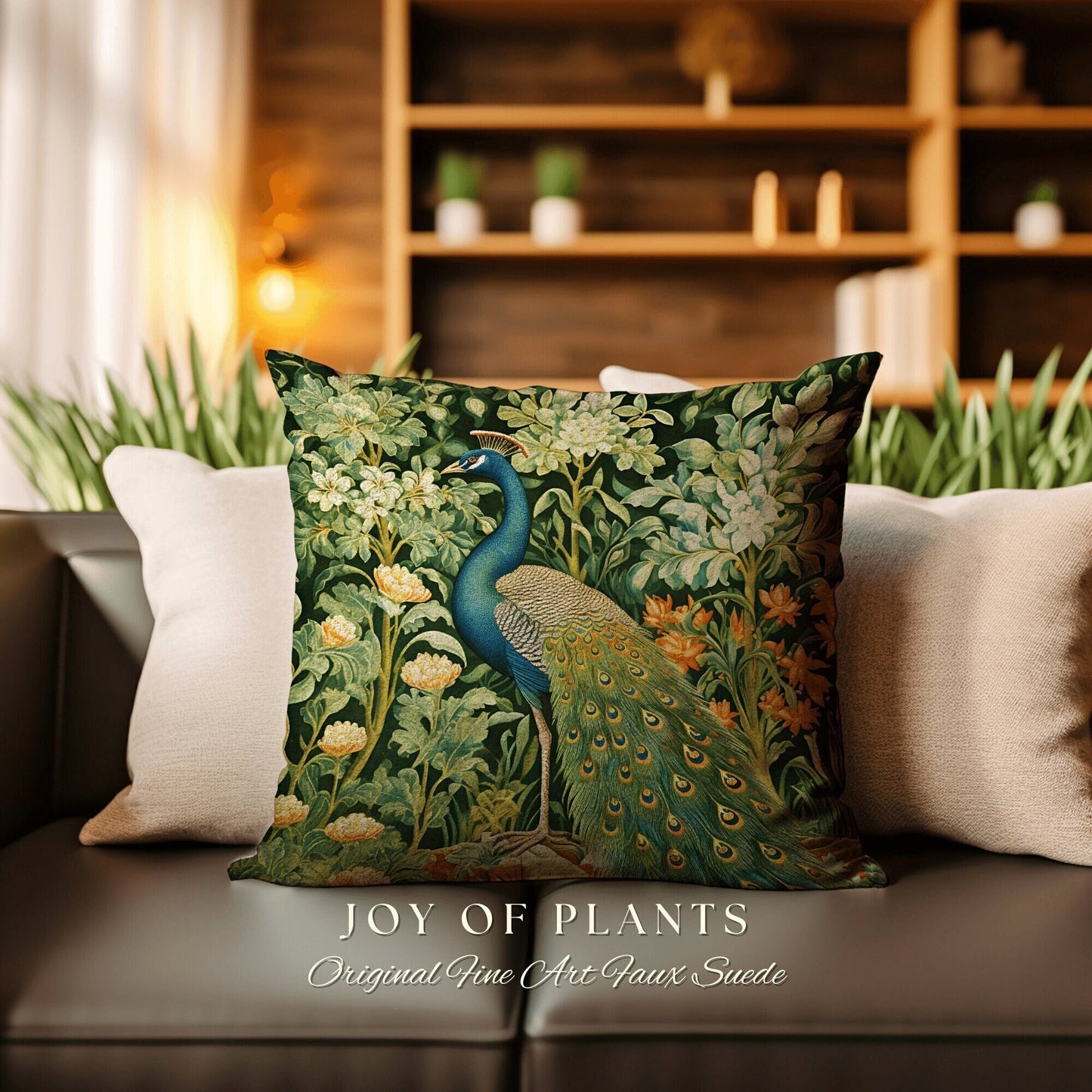 Peacock Throw Pillow Woven | William Morris Inspired Fox Pillow Woodland Decor Pillow Maximalist Home Decor Throw Pillow Botanical Peacock