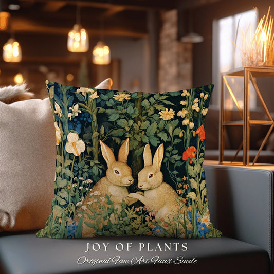 Botanical Bunnies Woven Pillow | Botanical William Morris Inspired Pillow Woodland Decor Pillow Home Decor Throw Pillow Rabbit Throw Pillow