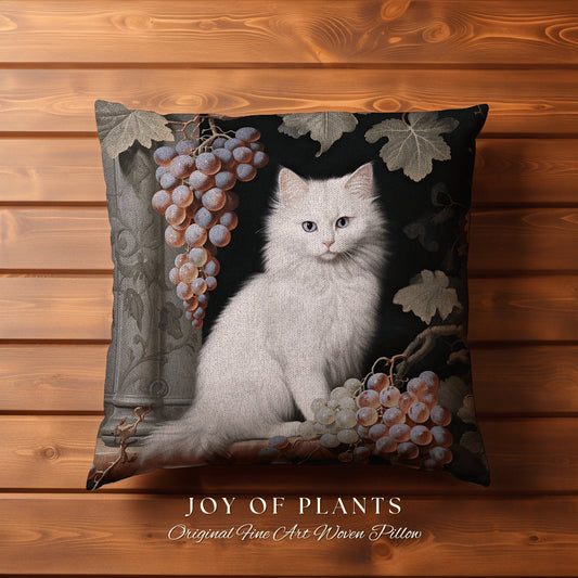 White Cat Morris Pillow Woven | Botanical William Morris Inspired Pillow Cottagecore Decor Pillow Home Decor Housewarming Gift Pillow Cat |