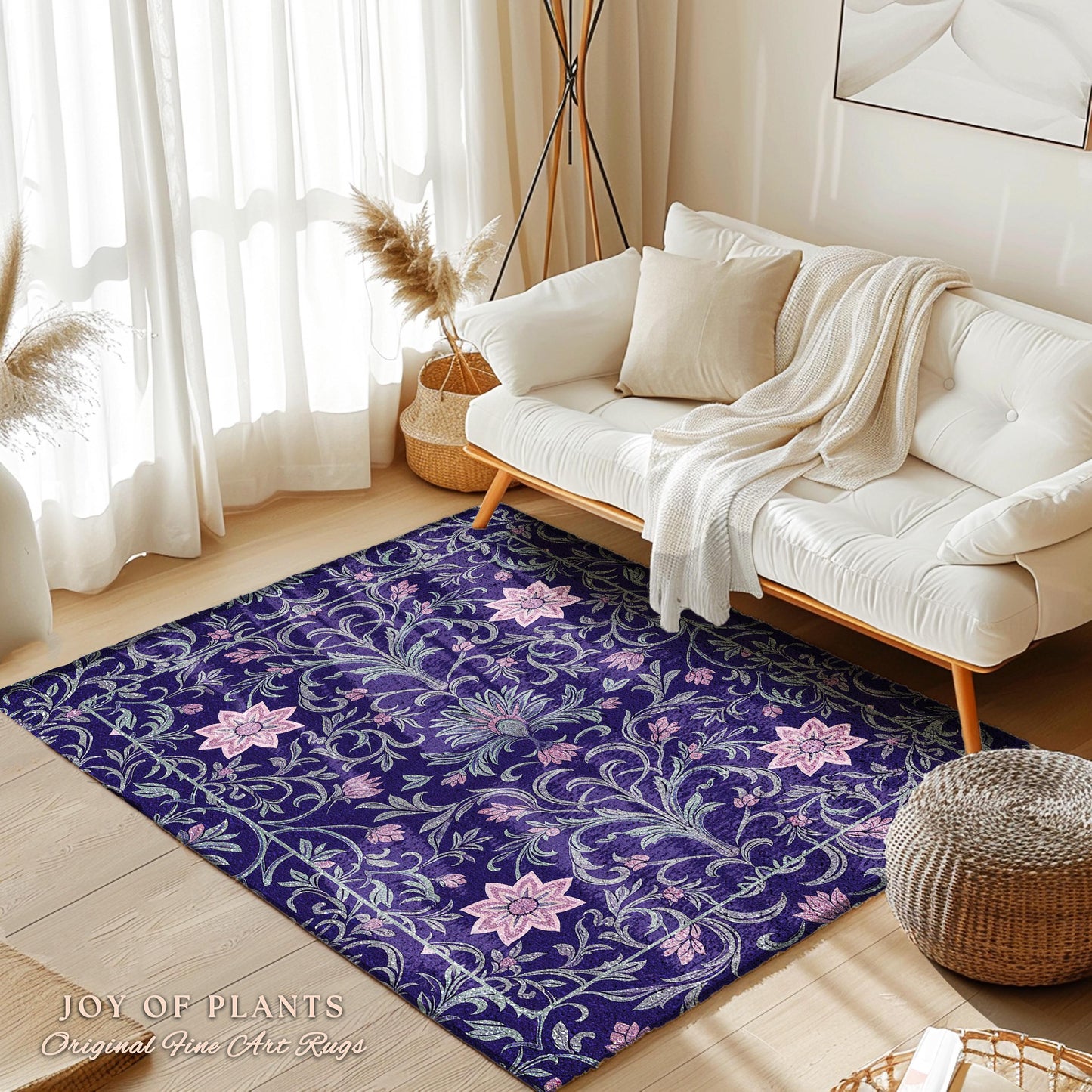 Art Deco Aesthetic Floral Area Rug | Whimsical Maximalist Ornate Dark Renaissance Style Art Deco Aesthetic Lavender Purple Botanical Rug