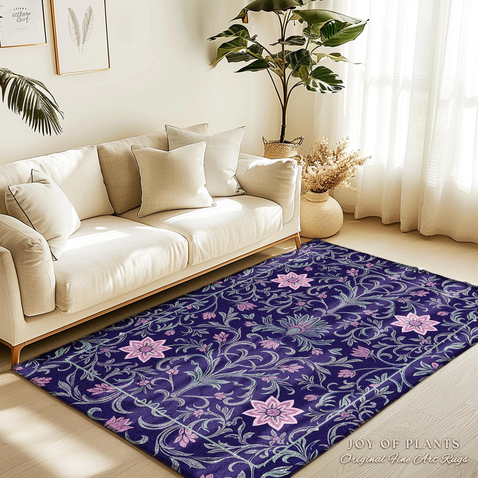 Art Deco Aesthetic Floral Area Rug | Whimsical Maximalist Ornate Dark Renaissance Style Art Deco Aesthetic Lavender Purple Botanical Rug