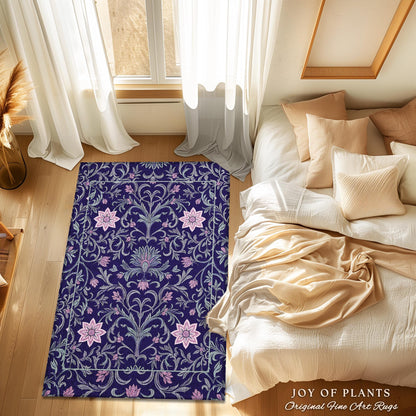 Art Deco Aesthetic Floral Area Rug | Whimsical Maximalist Ornate Dark Renaissance Style Art Deco Aesthetic Lavender Purple Botanical Rug