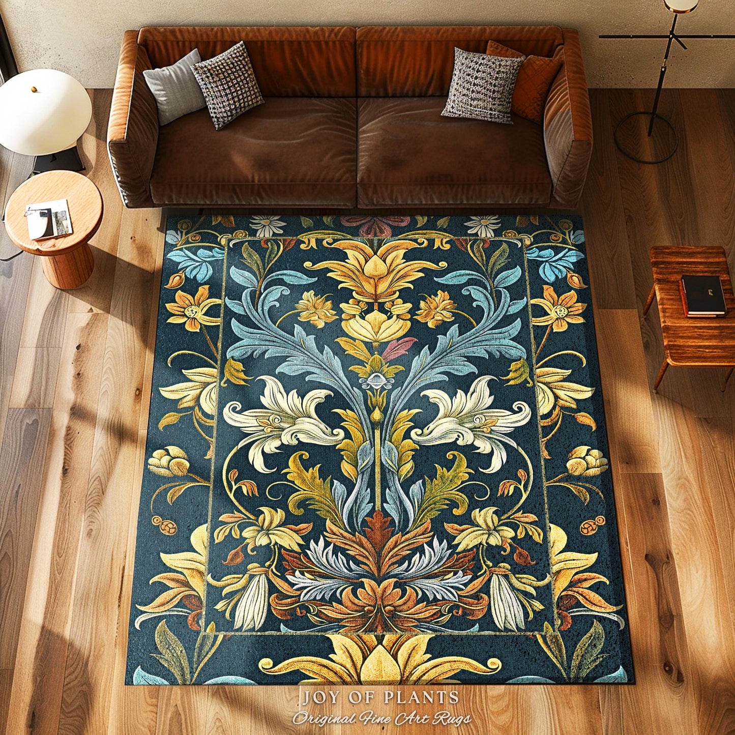 Art Nouveau Floral Rug Ornate Renaissance Style Botanical Dark Academia, William Morris Inspired Rustic Farmhouse Vintage Cottagecore Decor