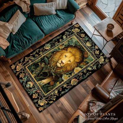 King if the Jungle Area Rug | Jungle Bedroom Decor William Morris Inspired Cottagecore Room Dark Academia Nature Area Rug Botanical Home |