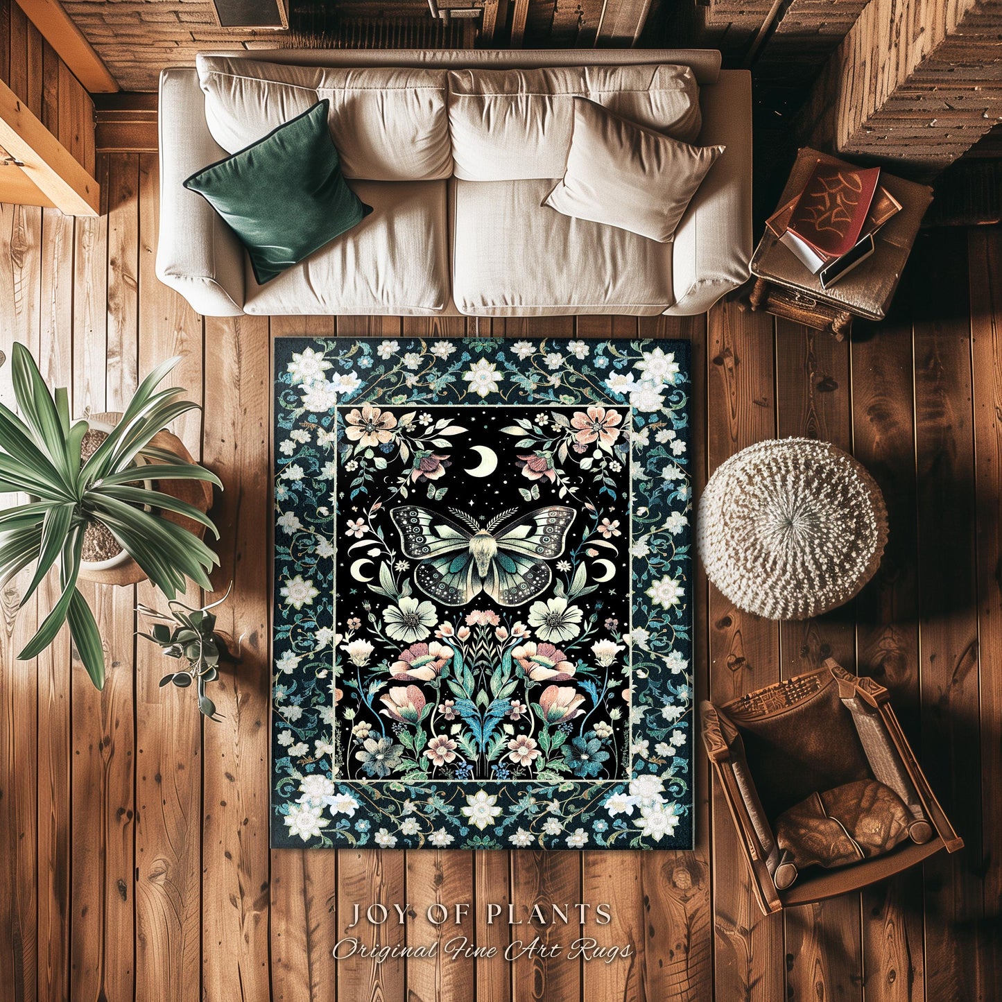 Celestial Butterfly Floral Rug Whimsical Moonlit Garden Whimsigothic Decor, Ethereal Cottagecore Enchanted Botanical Art Nouveau Home Accent