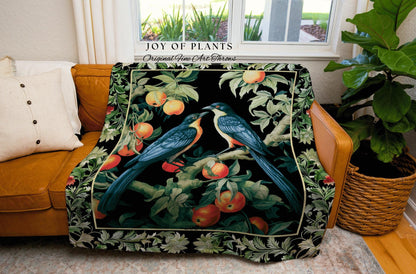 Victorian Gothic Woodland Bird Botanical Blanket | Dark Cottagecore Decor Bird Tapestry Woven Wall Art Crowcore Gothic Raven Dark Academia