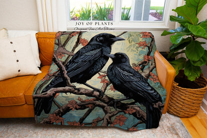 Dark Academia Raven Blanket Goth Aesthetic Crowcore Throw Blanket Woven Wall Hanging | Whimsigoth Room Decor Crowcore Dark Cottagecore Throw