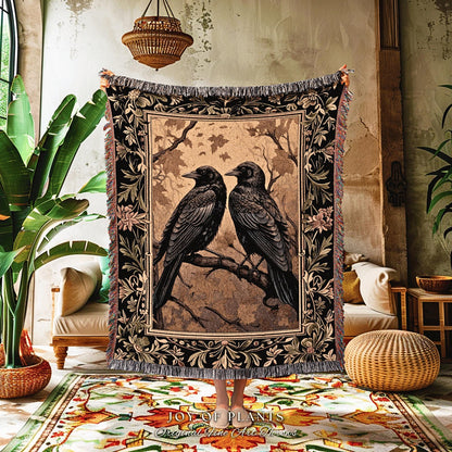 Crow Tapestry Woven Blanket Gothic Black Raven Witchy Woven Wall Art | Crowcore Decor Aesthetic Halloween Vintage Aesthetic Gothic Tapestry