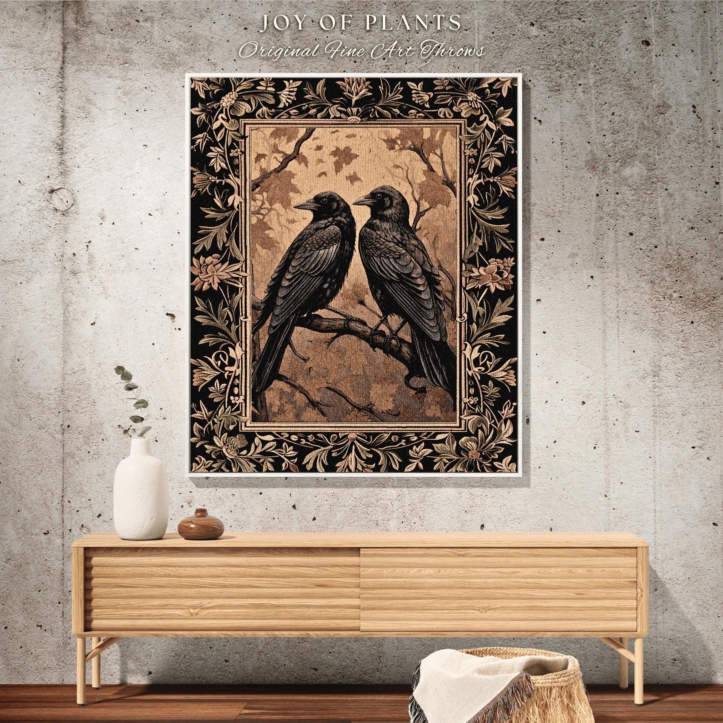 Crow Tapestry Woven Blanket Gothic Black Raven Witchy Woven Wall Art | Crowcore Decor Aesthetic Halloween Vintage Aesthetic Gothic Tapestry