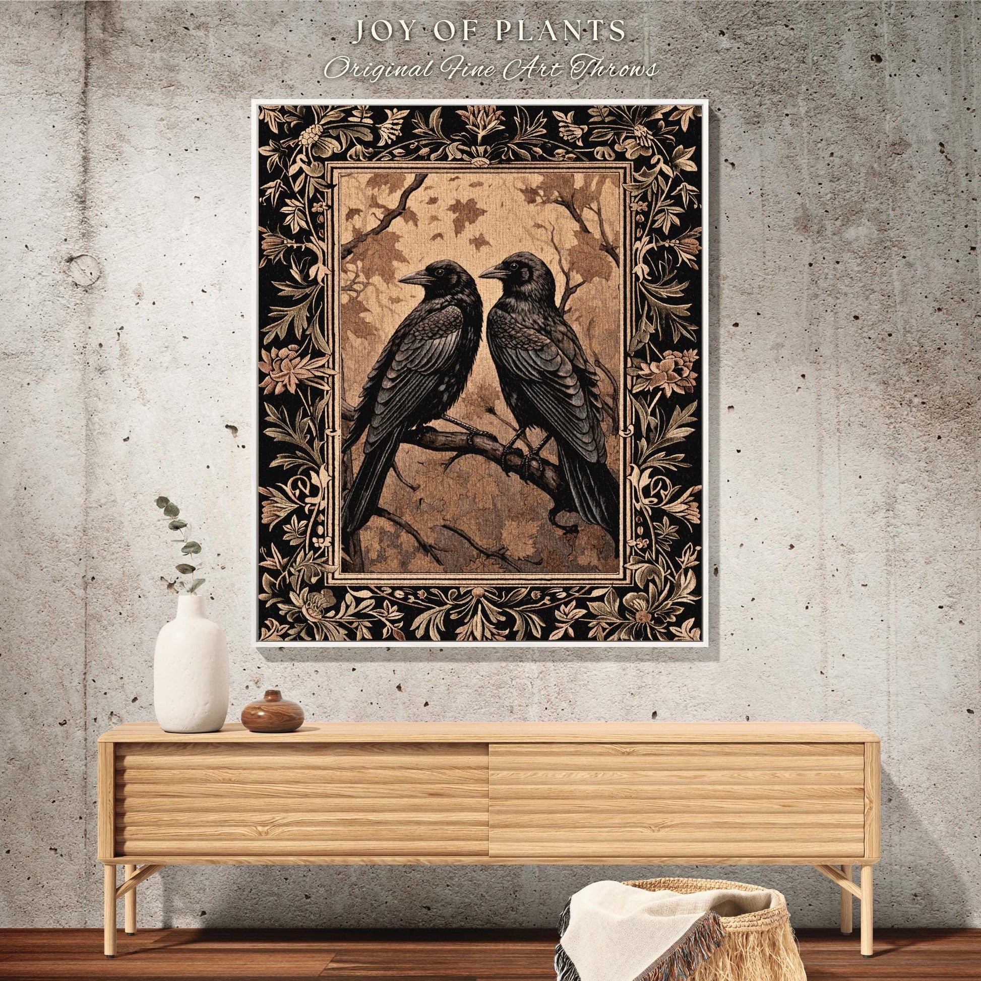 Crow Tapestry Woven Blanket Gothic Black Raven Witchy Woven Wall Art | Crowcore Decor Aesthetic Halloween Vintage Aesthetic Gothic Tapestry