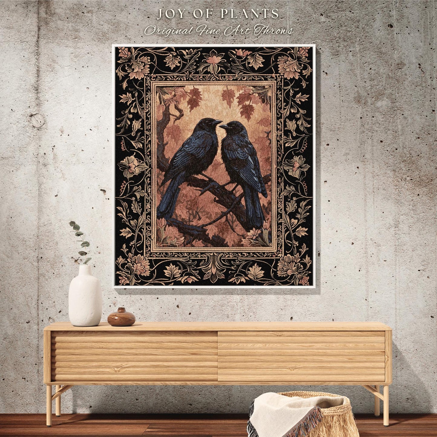 Raven Aesthetic Decor Gothic Tapestry Woven | Crow Wall Art Blanket Woven Wall Hanging | Woodland Aesthetic Halloween Gothic Crow Blanket |