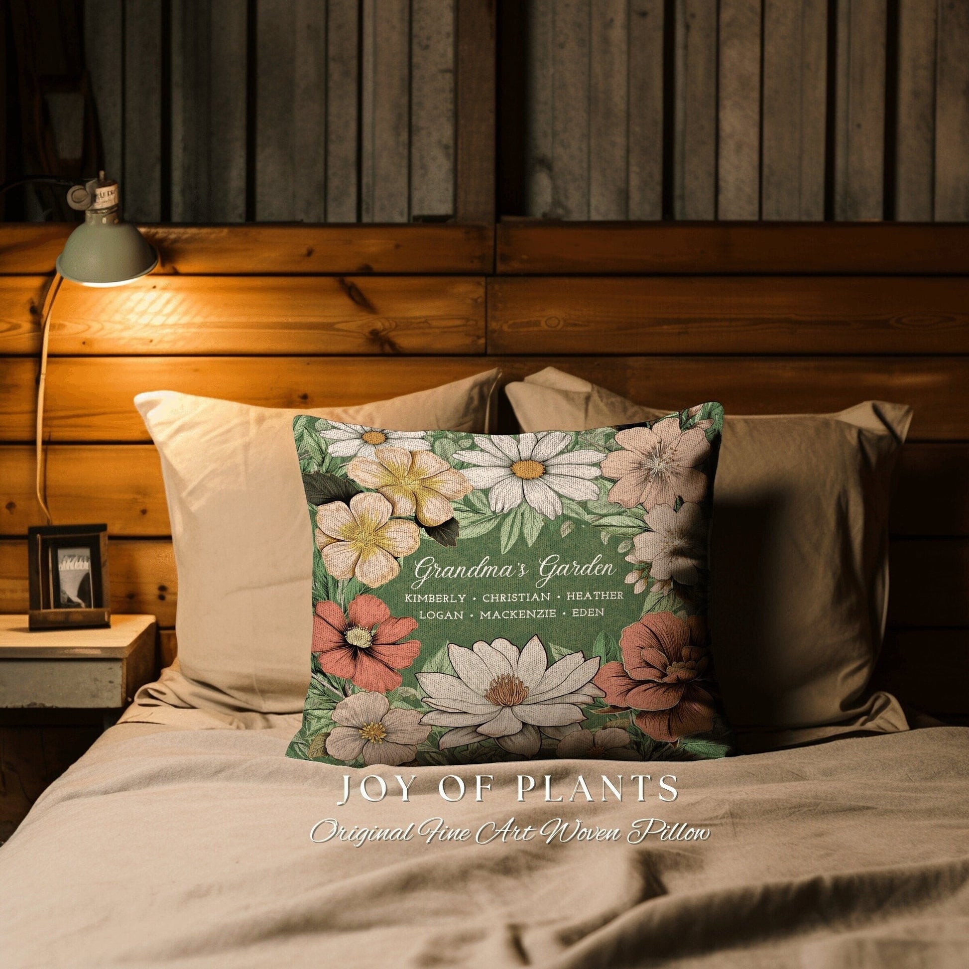 Grandma's Garden Flower Garden Pillow | Custom Birth Month Flower Bouquet for Mom and Mimi's Garden Custom Birthflower Pillow Personalized |