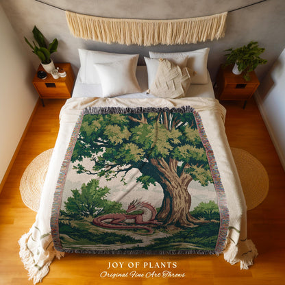 Enchanted Red Dragon Blanket Mystical Forest Scene Tapestry Throw | Fantasy Medieval Decor Cozy Home Accent Crushed Velvet Whimsical Bedding