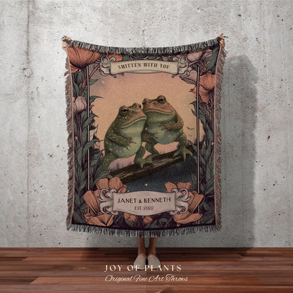 Best Friend Blanket Custom | Friendiversary Gift Custom Name Tapestry Frog Couple Blanket Woodland | Cottagecore Wedding Gift Personalized |