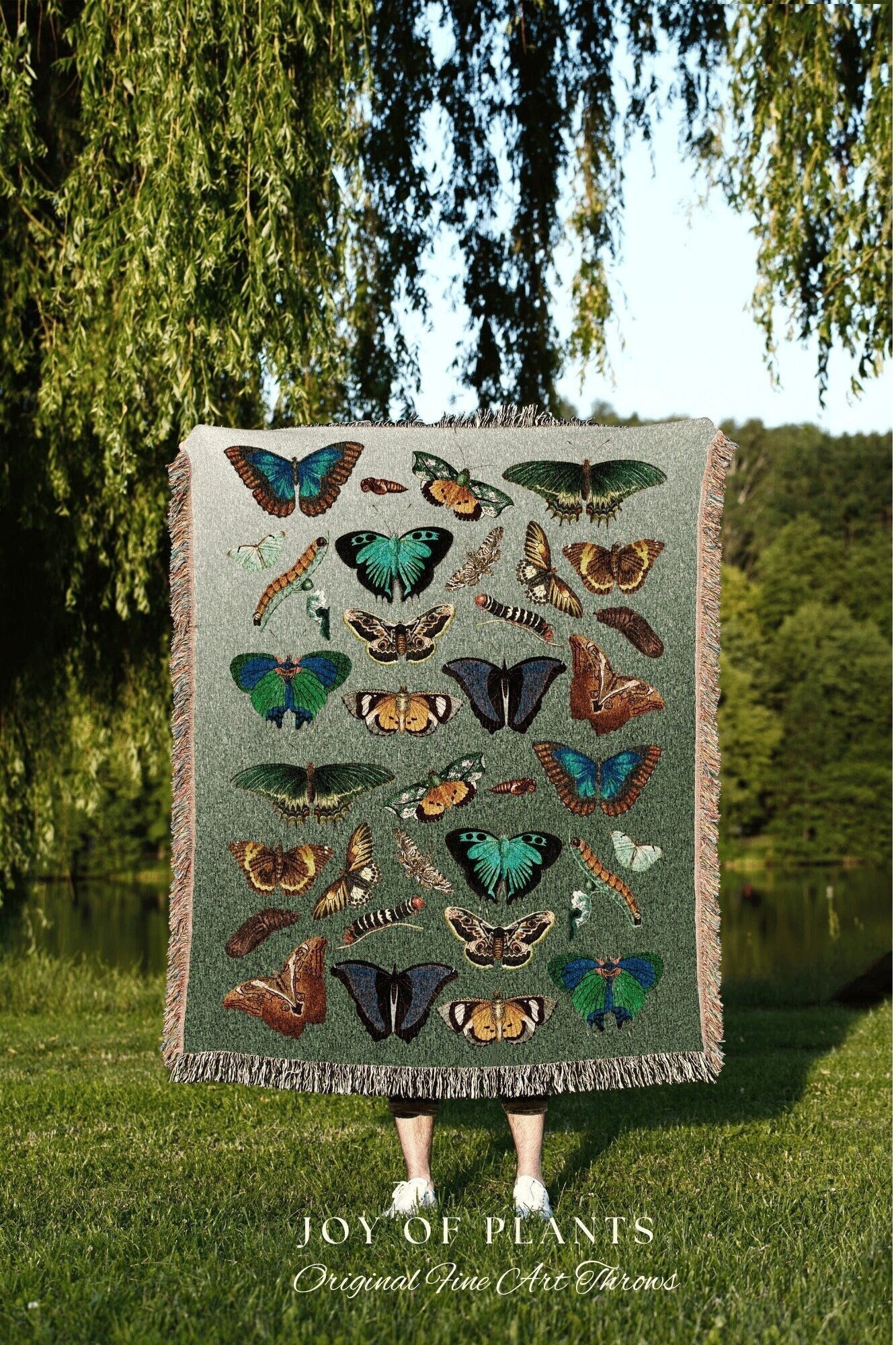 Butterfly and Moth Blanket Woven Throw Blanket | Butterfly Bedding Cottagecore Decor Celestial Woodland Aesthetic | Witchy Decor Moth Art |