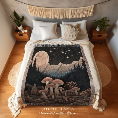 Dark Fairycore Mushroom Tapestry | Ethereal Aesthetic Folklore Blanket Room Decor Celestial Throw Mycology Gift for Mushroom Lover Celestial