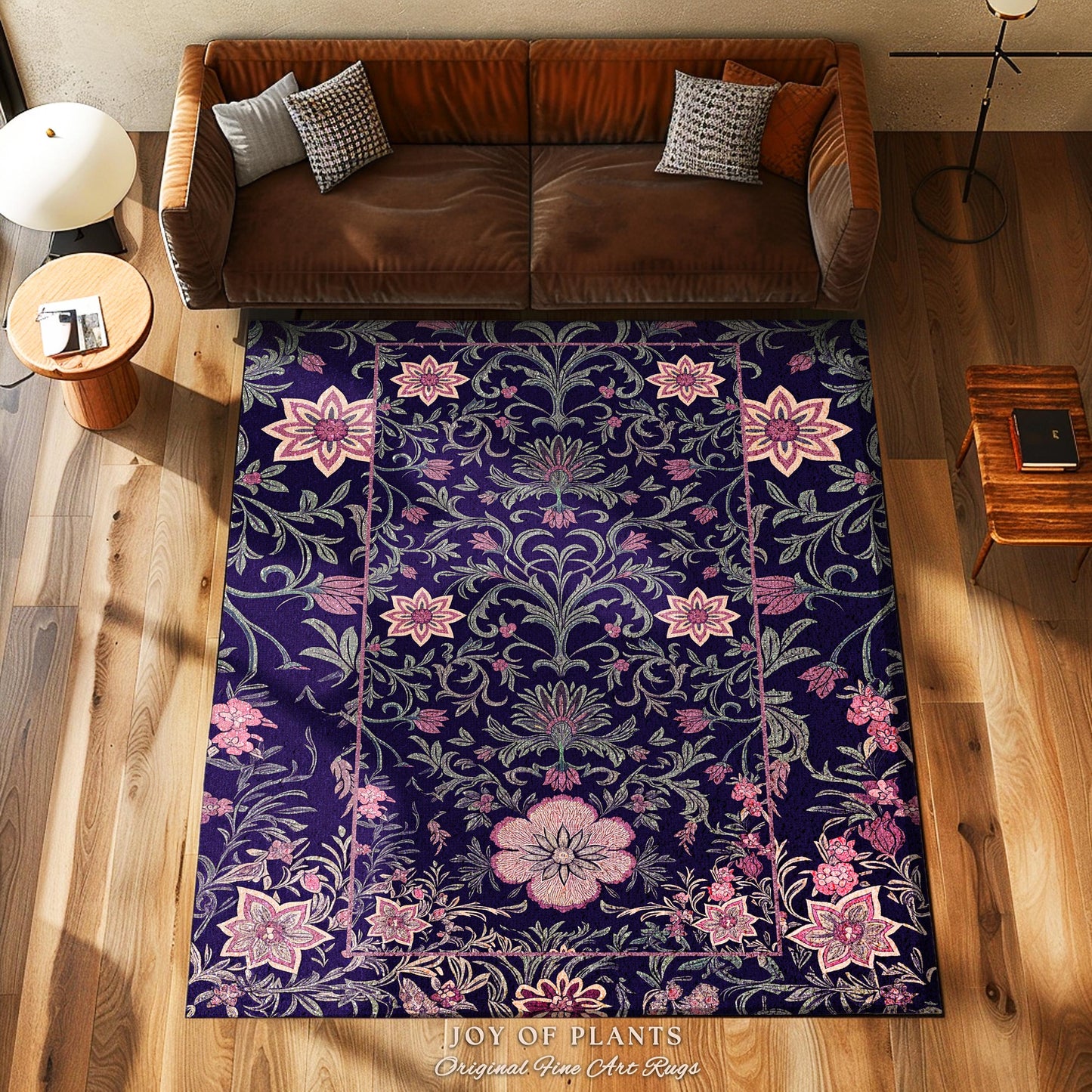 Runner Rug Whimsical Florals | Dark Renaissance Style Art Deco Aesthetic Purple Botanical Hallway Rug Morris Inspired Fairycore Gothic Room