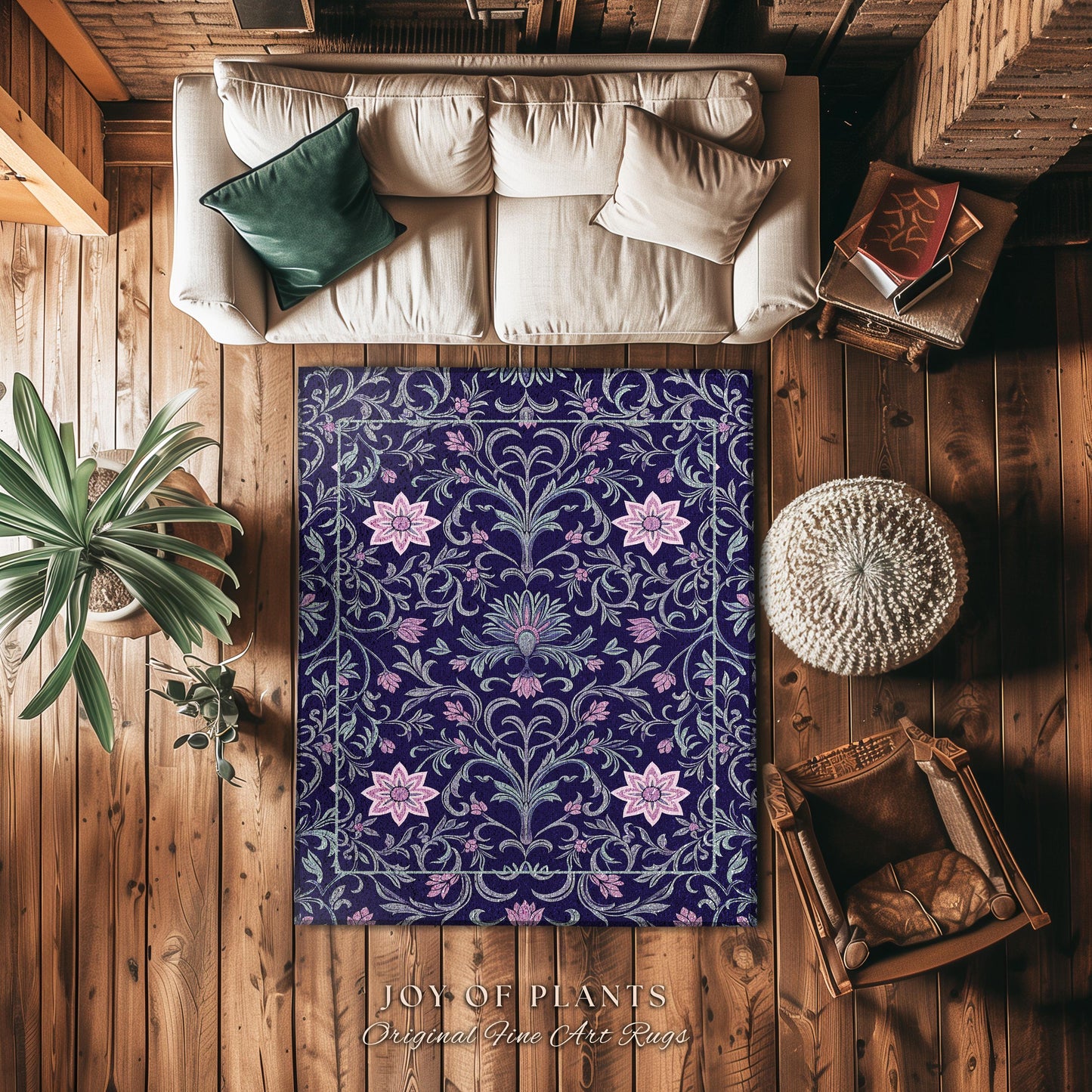 Art Deco Aesthetic Floral Area Rug | Whimsical Maximalist Ornate Dark Renaissance Style Art Deco Aesthetic Lavender Purple Botanical Rug