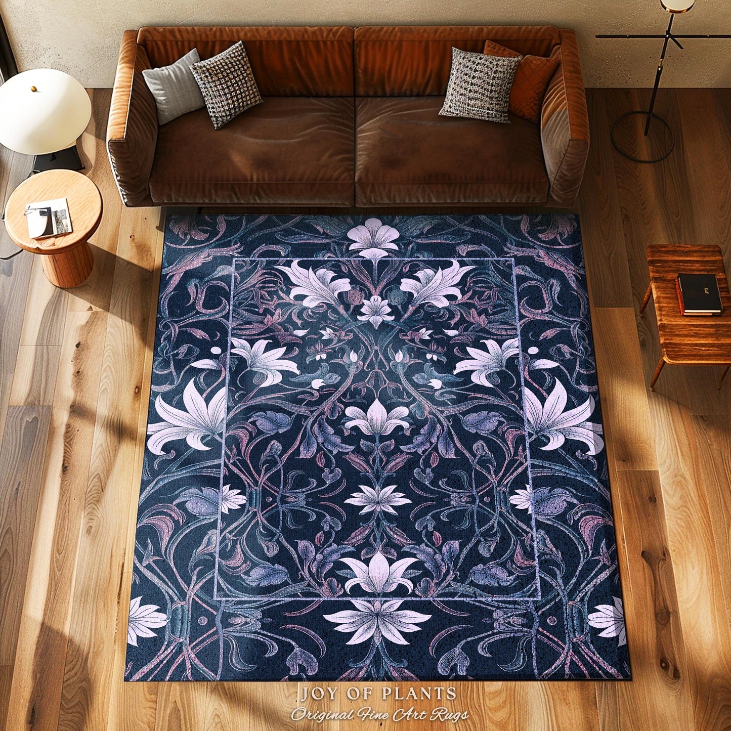 Colorful Floral Runner Rug Whimsical | Ornate Renaissance Style Art Deco Aesthetic Purple Dark Botanical Rug Morris Inspired Woodland Gothic