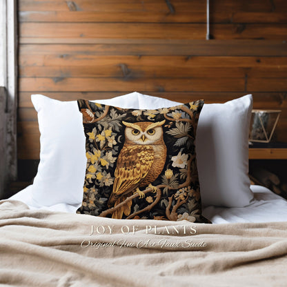 Morris Owl Woven Throw Pillow | William Morris Inspired Throw Pillow Woodland Forestcore Decor Pillow Maximalist Home Decor Throw Pillow Owl