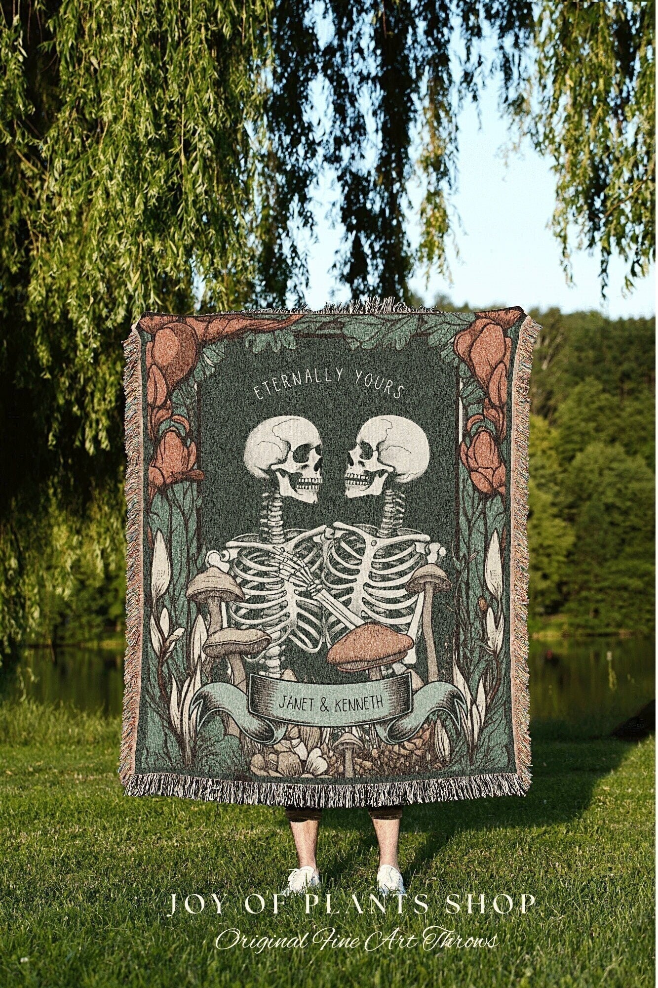 Eternally Yours Skeleton Couple Blanket | Gothic Wedding Custom Blanket Woven | Spooky Wedding Gift Personalized | Boho Halloween Wedding |