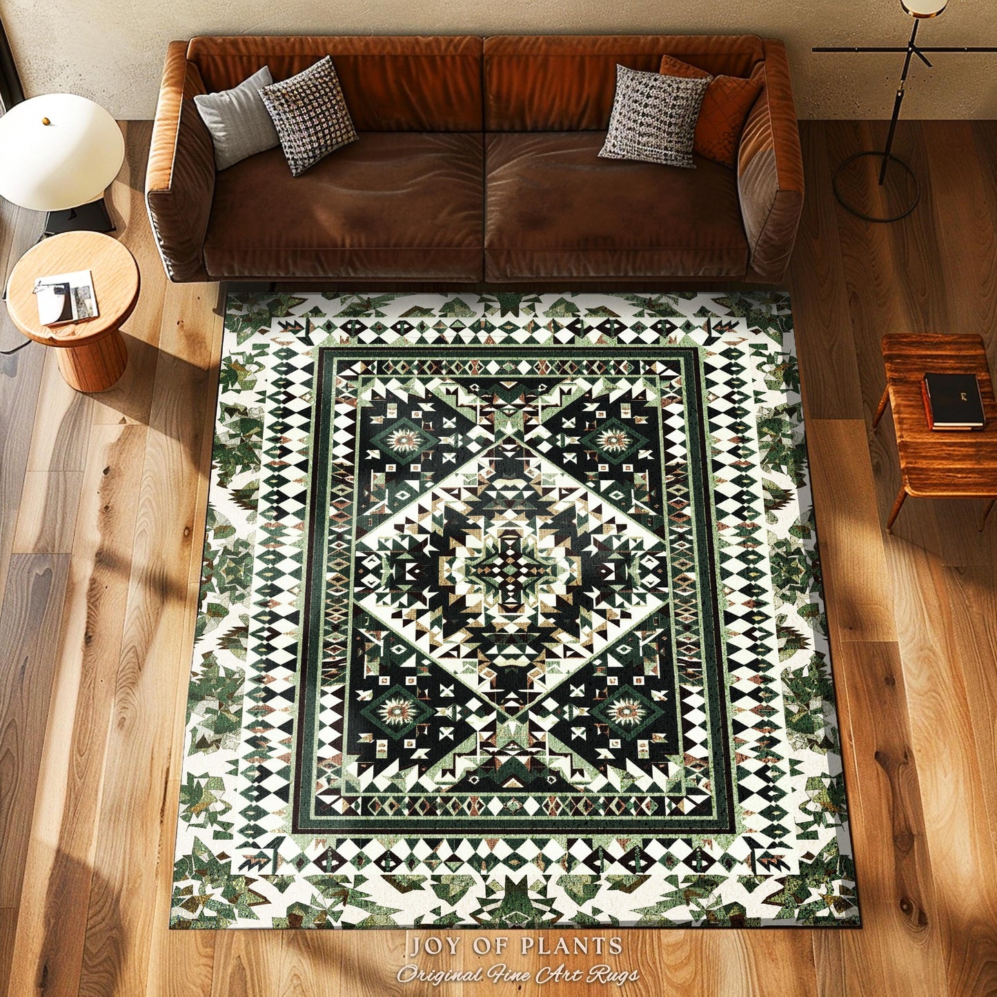 Rustic Olive Green Green Geometric Rug | Midcentury Aesthetic Room Decor Ornate Victorian Floor Rug Scandinavian Bedroom Accent Rug Nordic