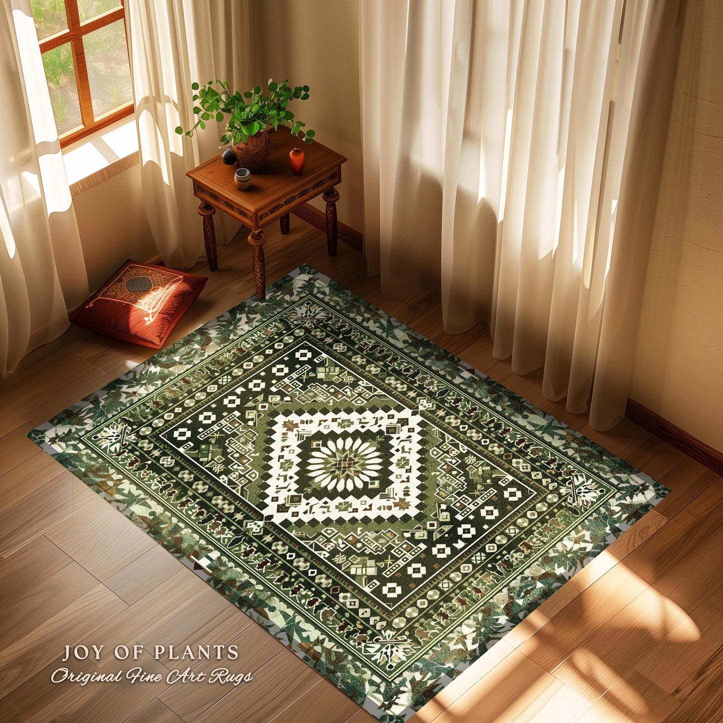 Olive Green Bedroom Rug | Emerald Aesthetic Room Decor Ornate Victorian Floor Rug Scandinavian Bedroom Accent Geometric Rug Nordic Inspired