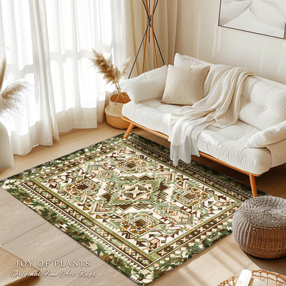 Geometric Style Sage Green Rug Boho Cottgecore Room Decor | Cottagegoth Modern Farmhouse Moss Green Rustic Scandinavian Bedroom Accent Rug