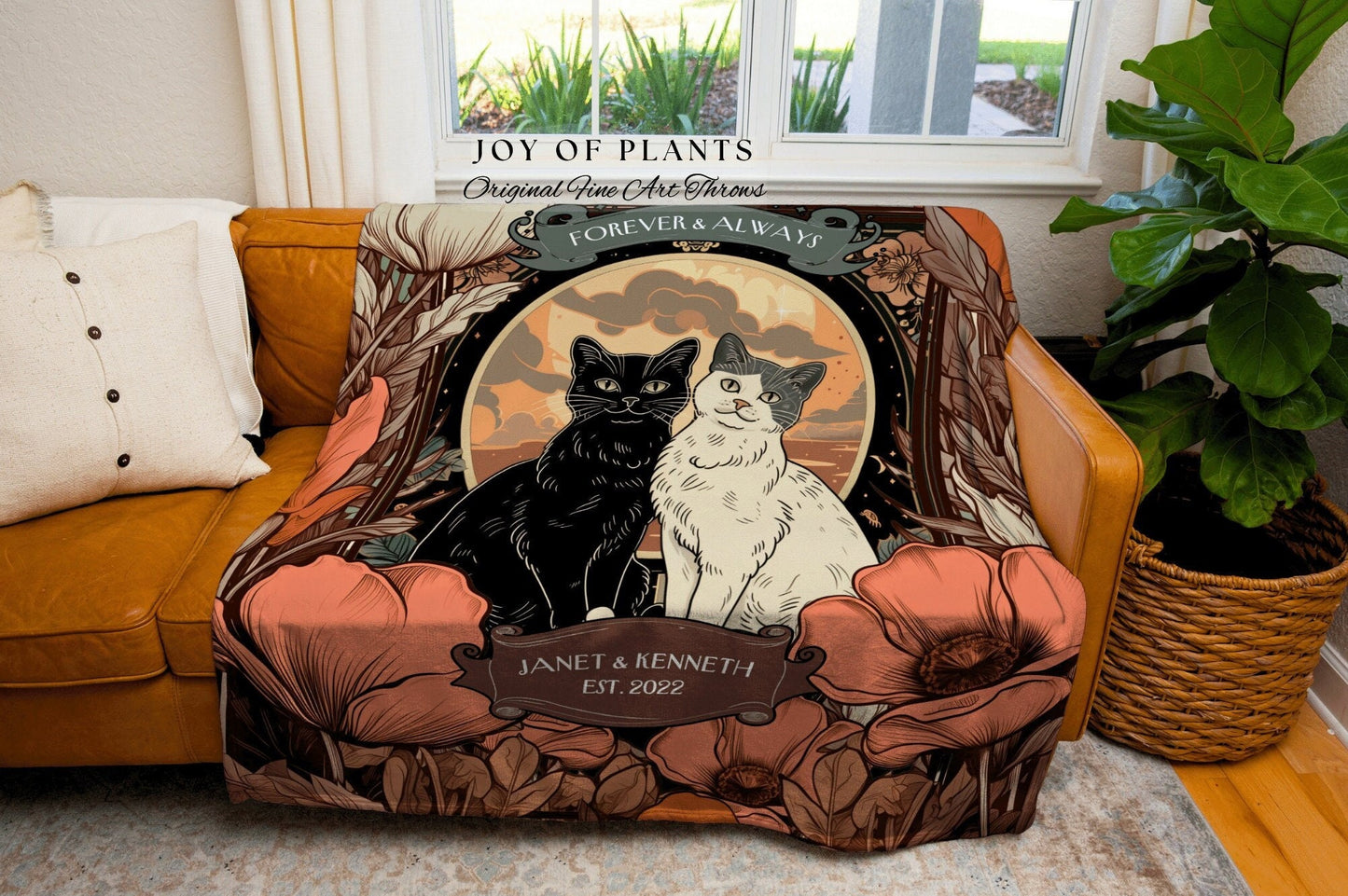 Forever & Always Personalized Couple Blanket | Goth Aesthetic Woven Throw Custom Dating Anniversary Gift for Her Dark Academia Cat Tapestry