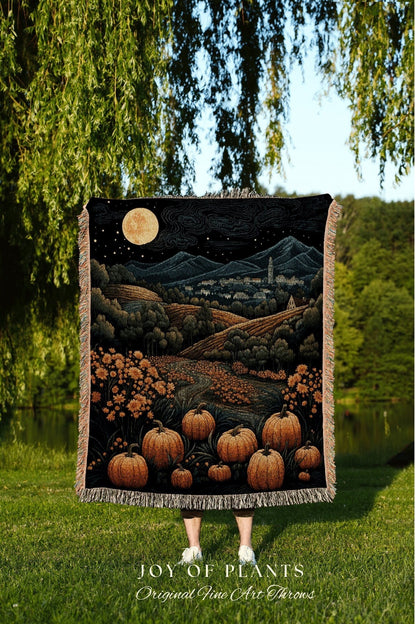 Pumpkin Patch Aesthetic Decor Blanket Woven | Pumpkin Season Autumn Decor Vintage Tapestry | Woven Wall Hanging Tapestry Cozy Art Gothic |