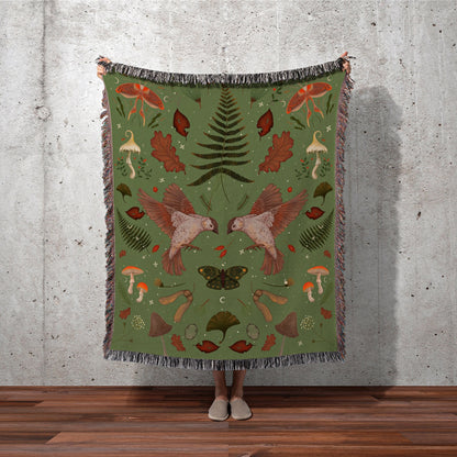 Mushroom Blanket Woven Throw Woodland Aesthetic | Celestial Vintage Cottagecorre | Witchy Mushroom Blanket Woven Tapestry | Witch Wall Decor