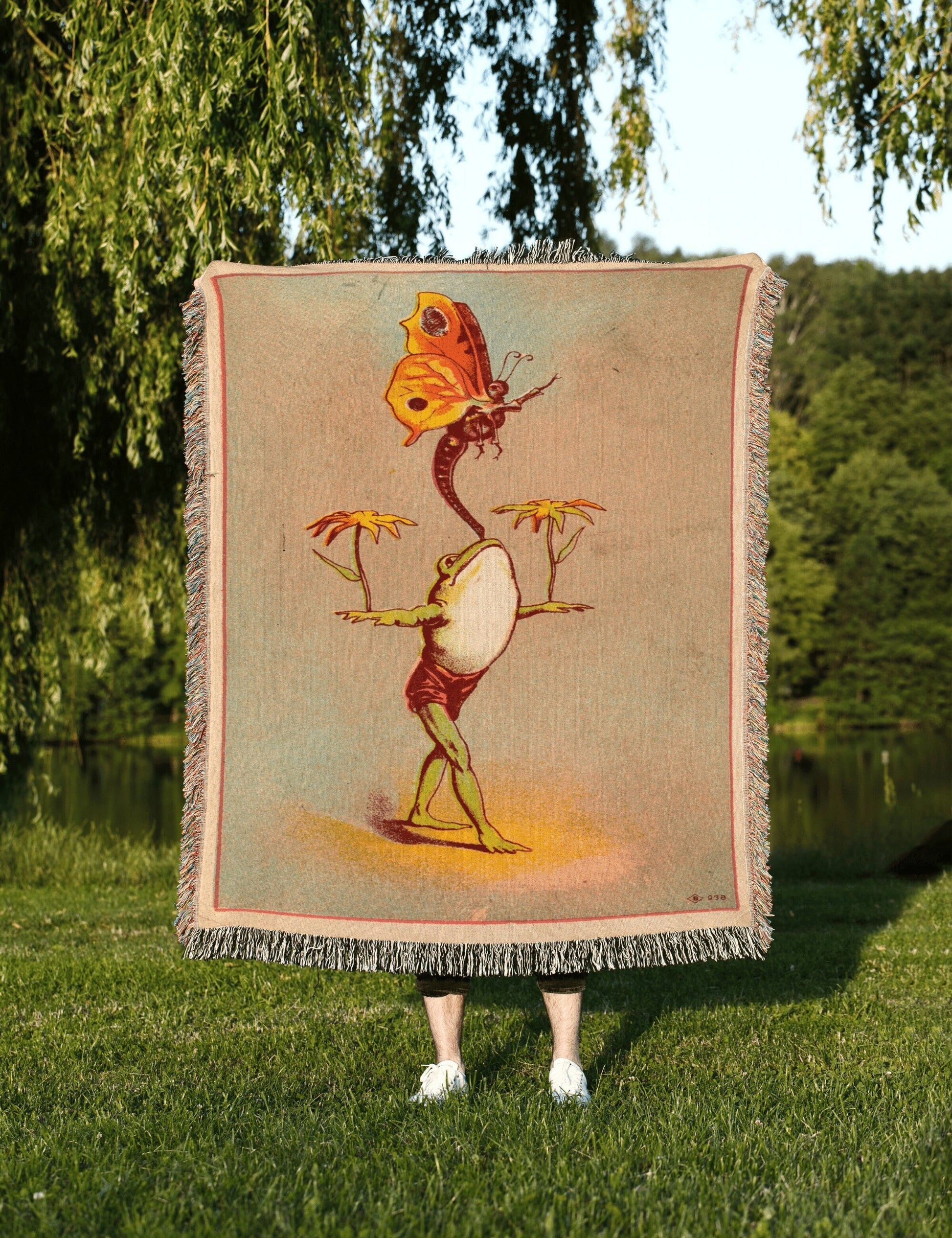 Woven Blanket Vintage Frog | Funny Tapestry Woven | Art Blanket Woven | Frog Aesthetic Tapestry Cottagecore | Frog and Toad Woven Tapestry |