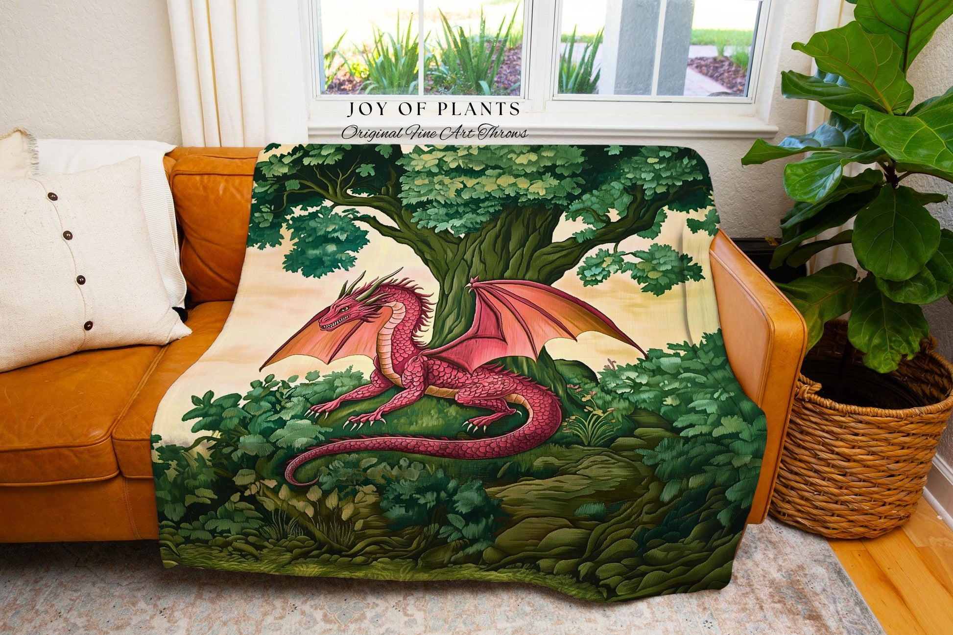 Magical Dragon Blanket Mystical Woodland Decor Cozy Throw | Fantasy Dragon Art Medieval Inspired Art Home Accent Light Academia Forestcore