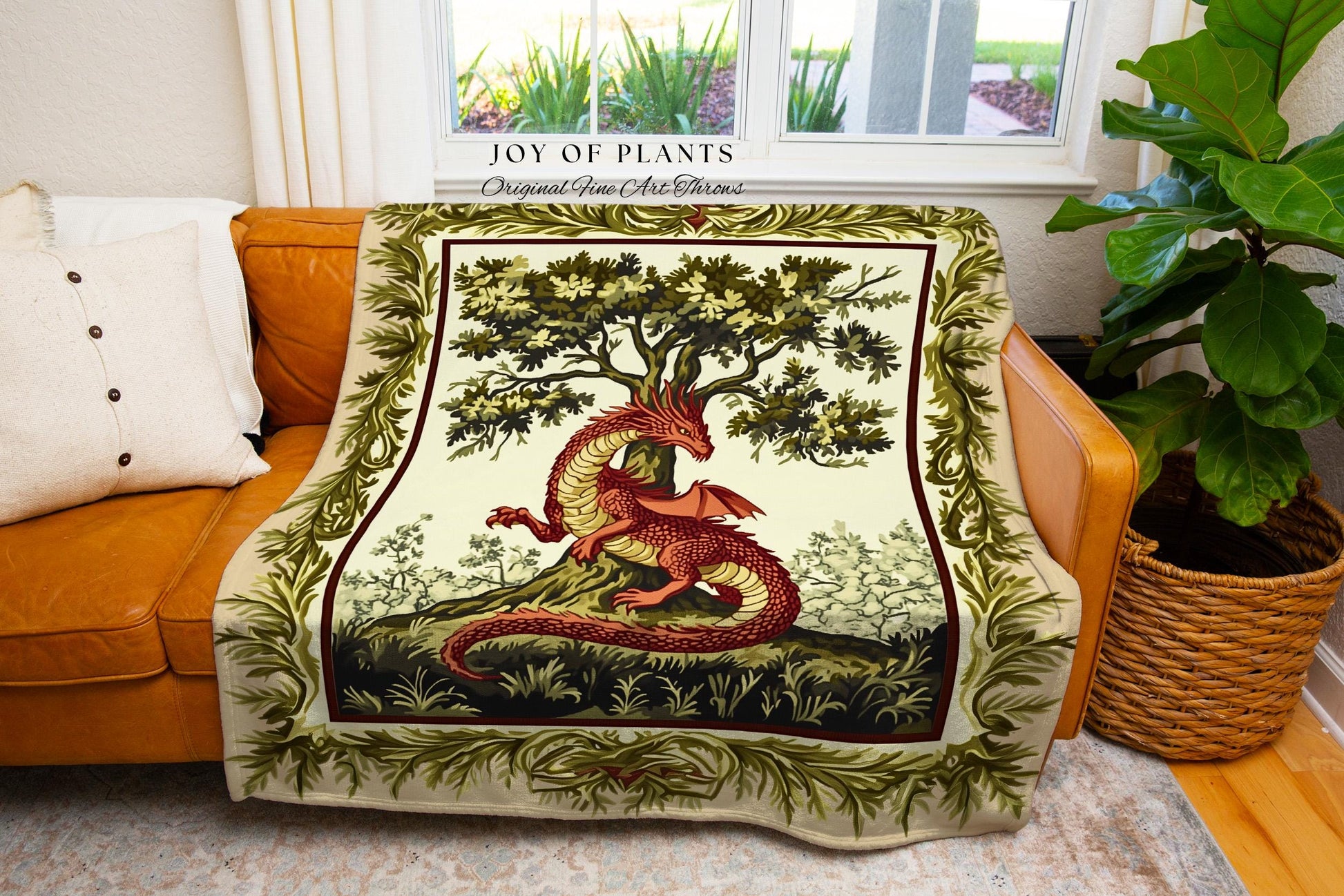 Light Academia Dragon Blanket Whimsical Woodland Goblincore Tapestry Throw | Magical Mythical Creature Decor Cozy Rustic Whimsigothic Home