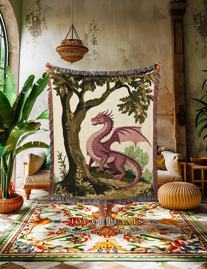 Pastoral Dragon Blanket Light Academia Inspired Woodland Tapestry Throw | Rustic Folklore Home Decor Cozy Forestcore Medieval Aesthetic Art