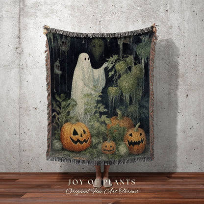 Ghost Gardening Blanket Woven Throw | Haunted Greenhouse Plant Lovers Spooky Ghost Tapestry Gift for Gardeners Cottagecore Home Decor |