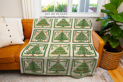 Rustic Pine Tree Holiday Blanket Traditional Forest Green Christmas Decor | Cozy Winter Folk Art Tapestry Throw Classic Seasonal Home Decor