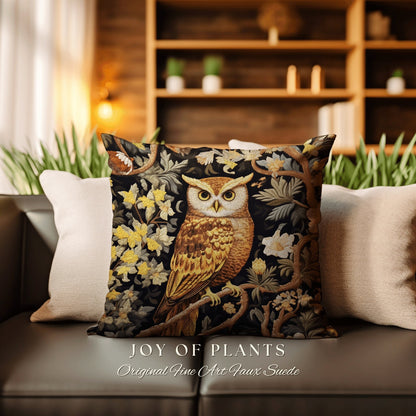 Morris Owl Woven Throw Pillow | William Morris Inspired Throw Pillow Woodland Forestcore Decor Pillow Maximalist Home Decor Throw Pillow Owl