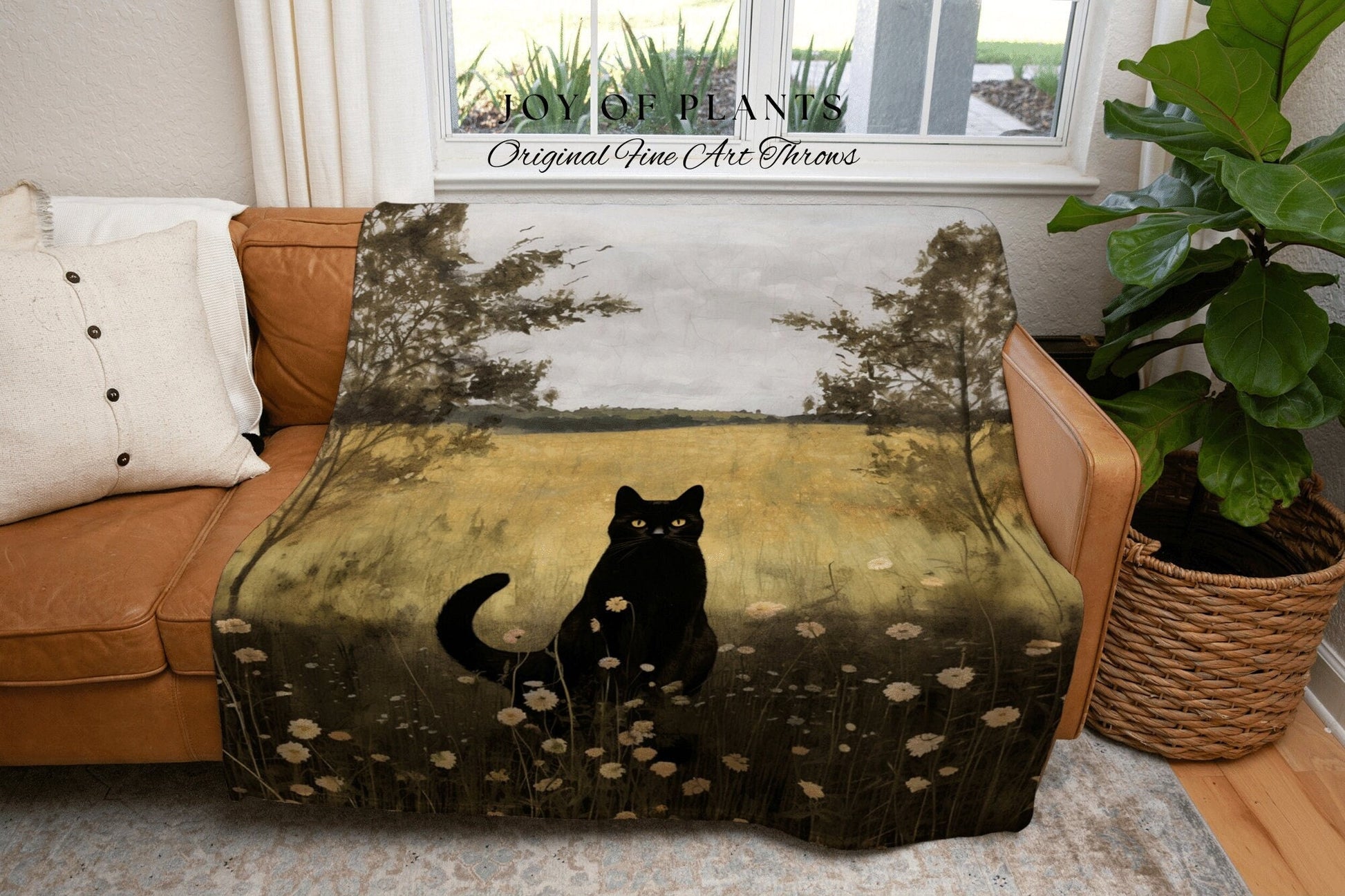 Cat Tapestry Woven Blanket Black Cat Painting Decor Tapestry Black Cat Woven Blanket | Spooky Halloween Cat Moody Landscape Wall Tapestry |