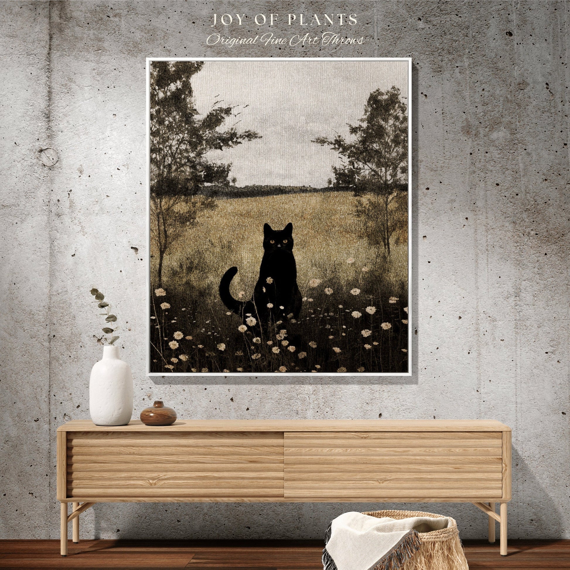 Cat Tapestry Woven Blanket Black Cat Painting Decor Tapestry Black Cat Woven Blanket | Spooky Halloween Cat Moody Landscape Wall Tapestry |