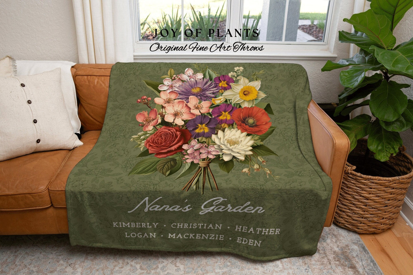 Custom Birth Flower Grandmas Garden Blanket Personalized Family Names Gift Mimi's Garden Birth Month Flower Custom Bouquet Blanket Woven